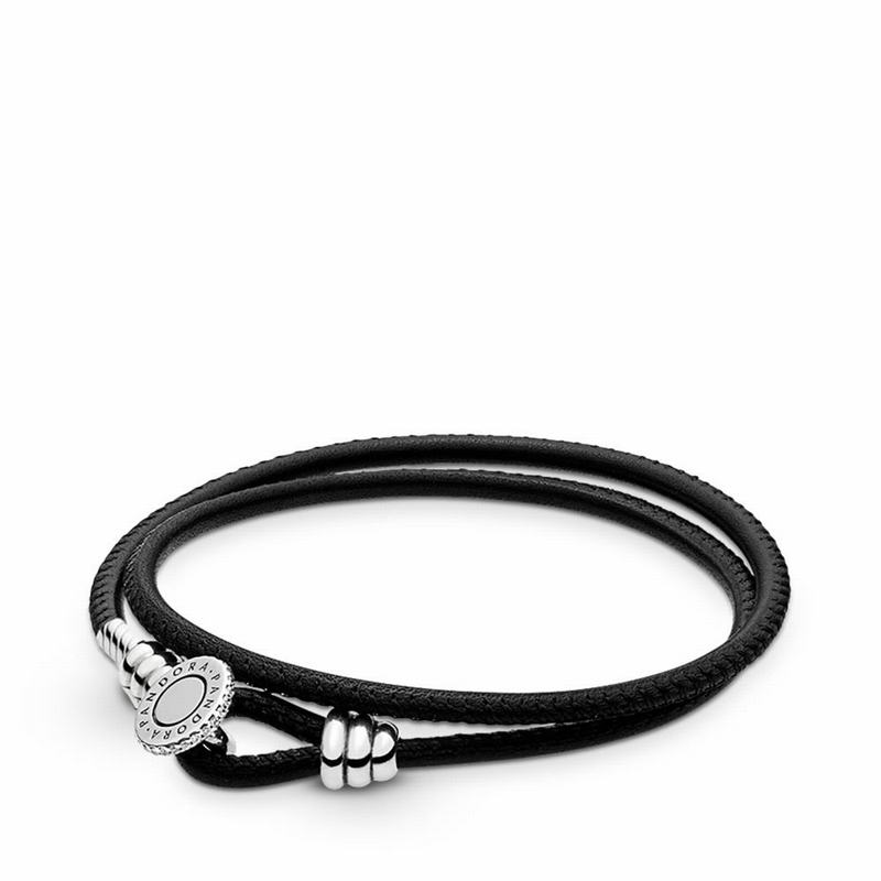 Pandora Black Double Leather Bracelet Silver Egypt EA6708914